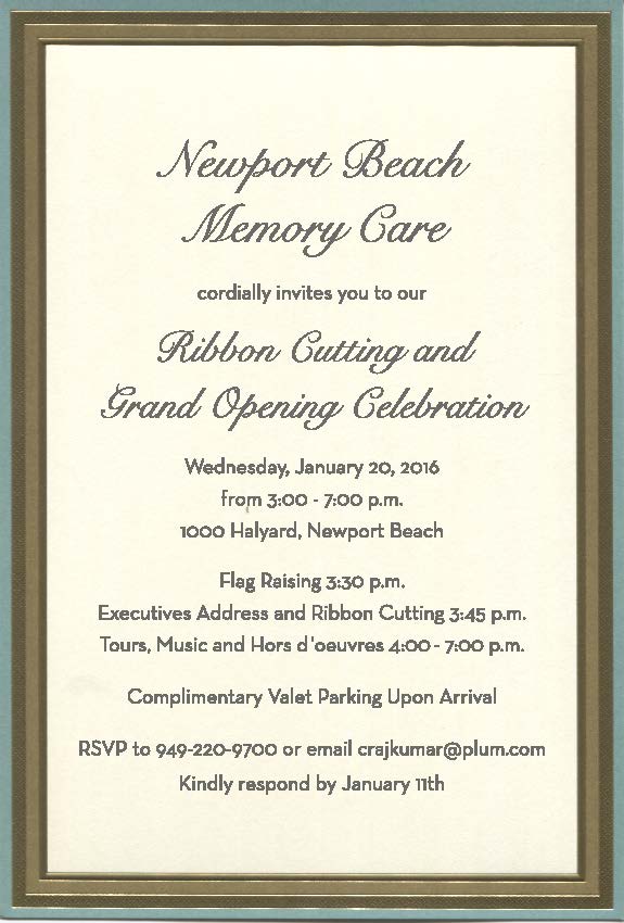 Newport Beach Memory Care invitation